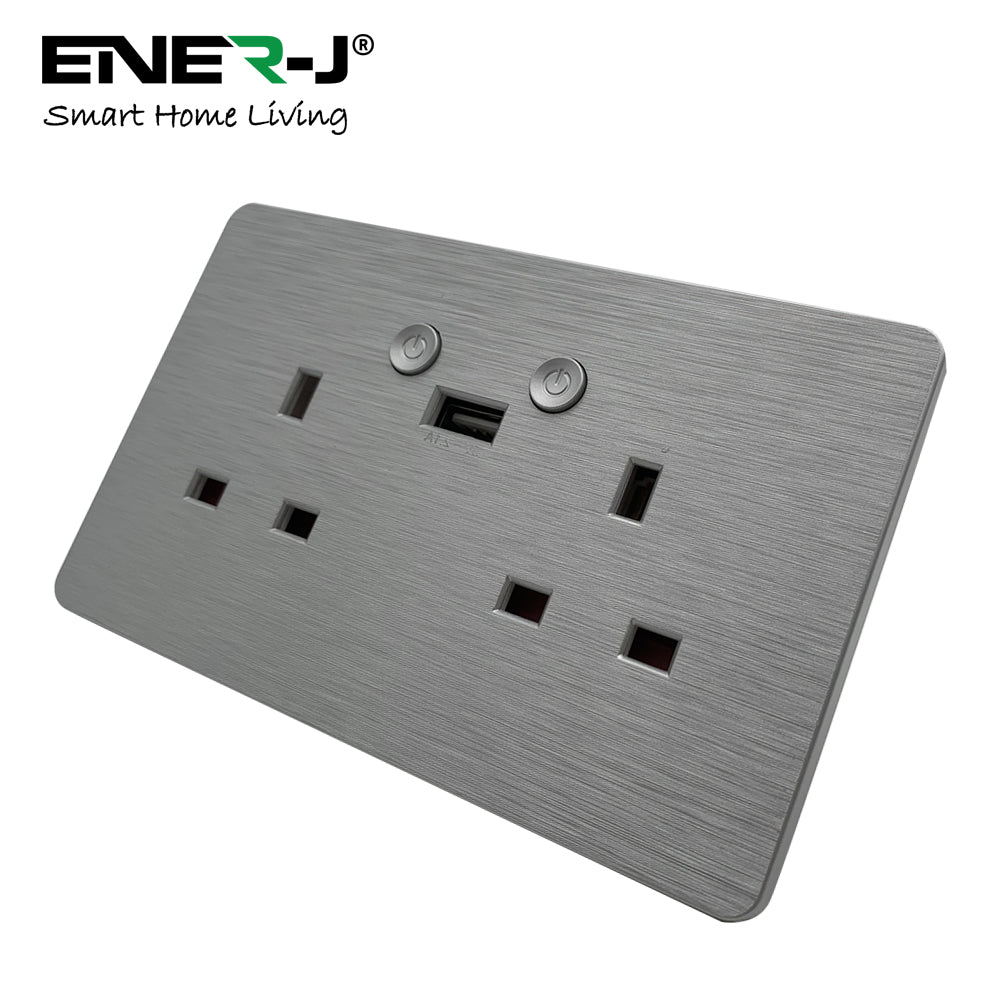 Ener-j SHA5283X Smart WiFi 13A WiFi Twin Wall Sockets with 1 Type-C (Silver)