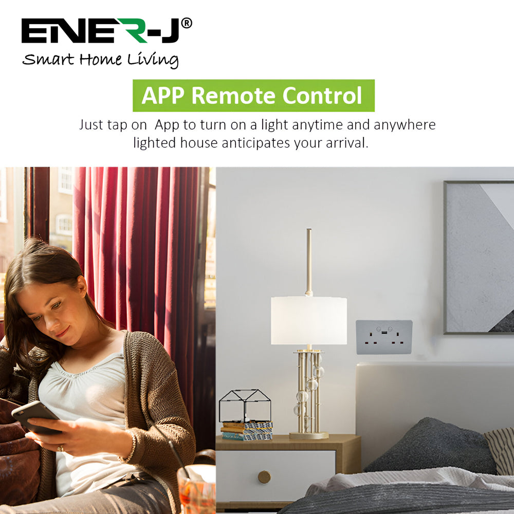 Ener-j SHA5283X Smart WiFi 13A WiFi Twin Wall Sockets with 1 Type-C (Silver)