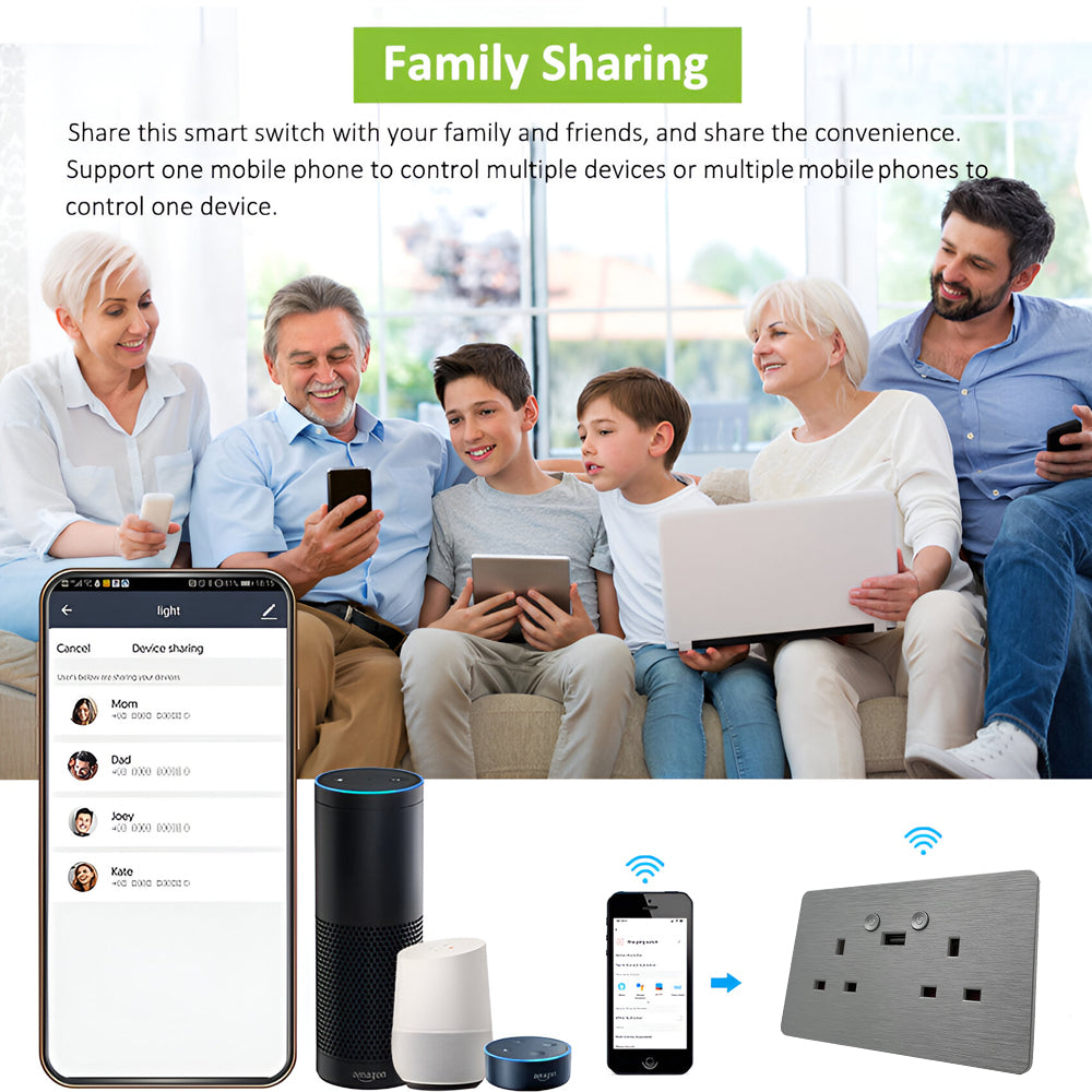 Ener-j SHA5283X Smart WiFi 13A WiFi Twin Wall Sockets with 1 Type-C (Silver)