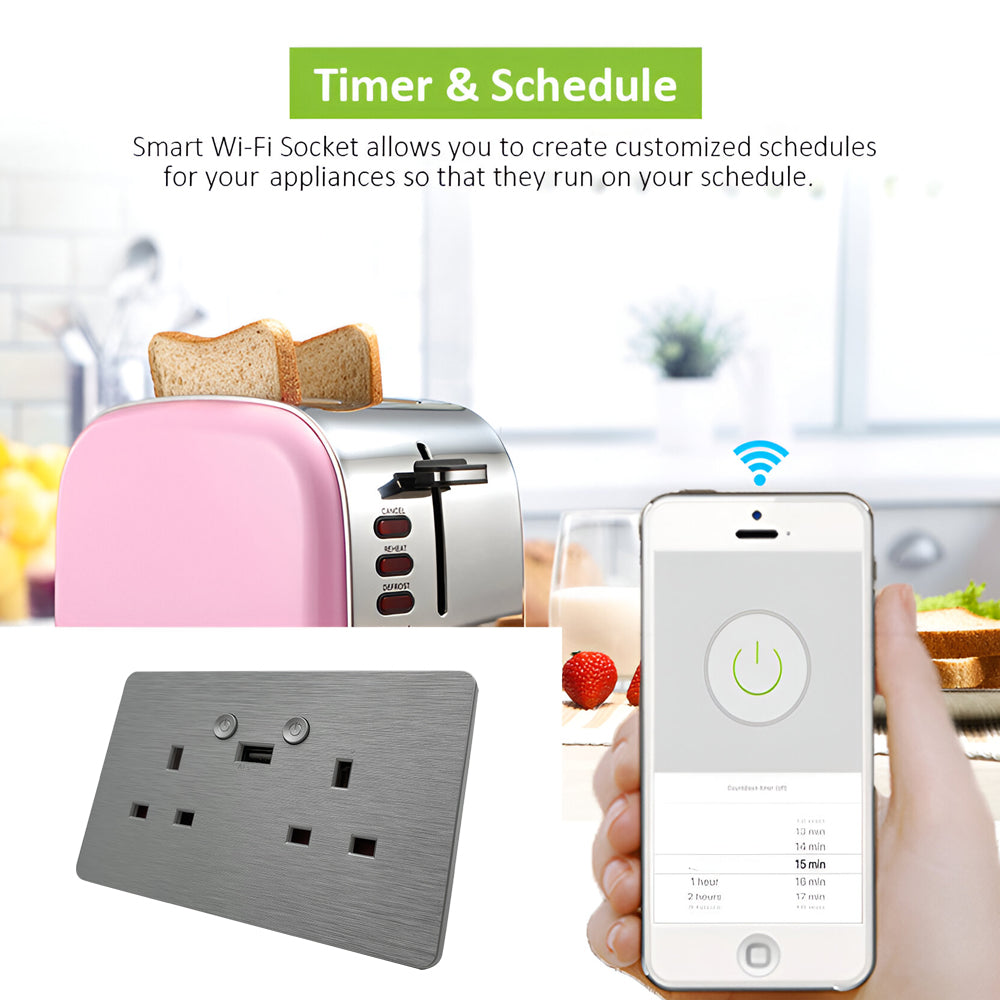 Ener-j SHA5283X Smart WiFi 13A WiFi Twin Wall Sockets with 1 Type-C (Silver)