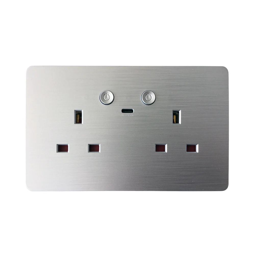 Ener-j SHA5283X Smart WiFi 13A WiFi Twin Wall Sockets with 1 Type-C (Silver)