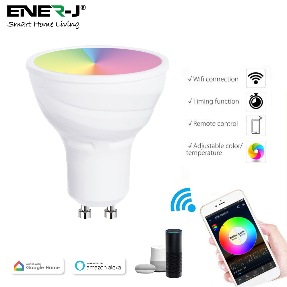 Ener-j SHA5286-3 Smart WiFi GU10 LED Lamp 5W, RGB+W+WW, Dimmable Pack of 3