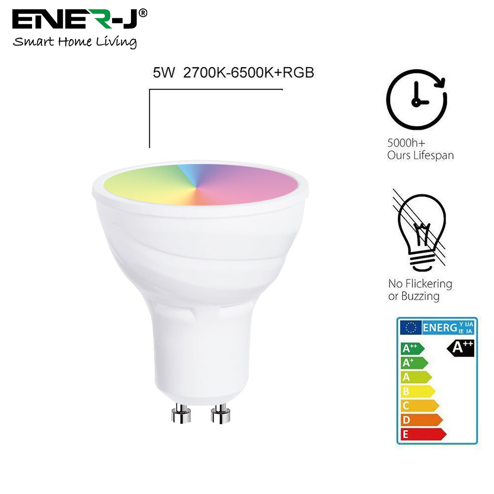 Ener-j SHA5286-3 Smart WiFi GU10 LED Lamp 5W, RGB+W+WW, Dimmable Pack of 3