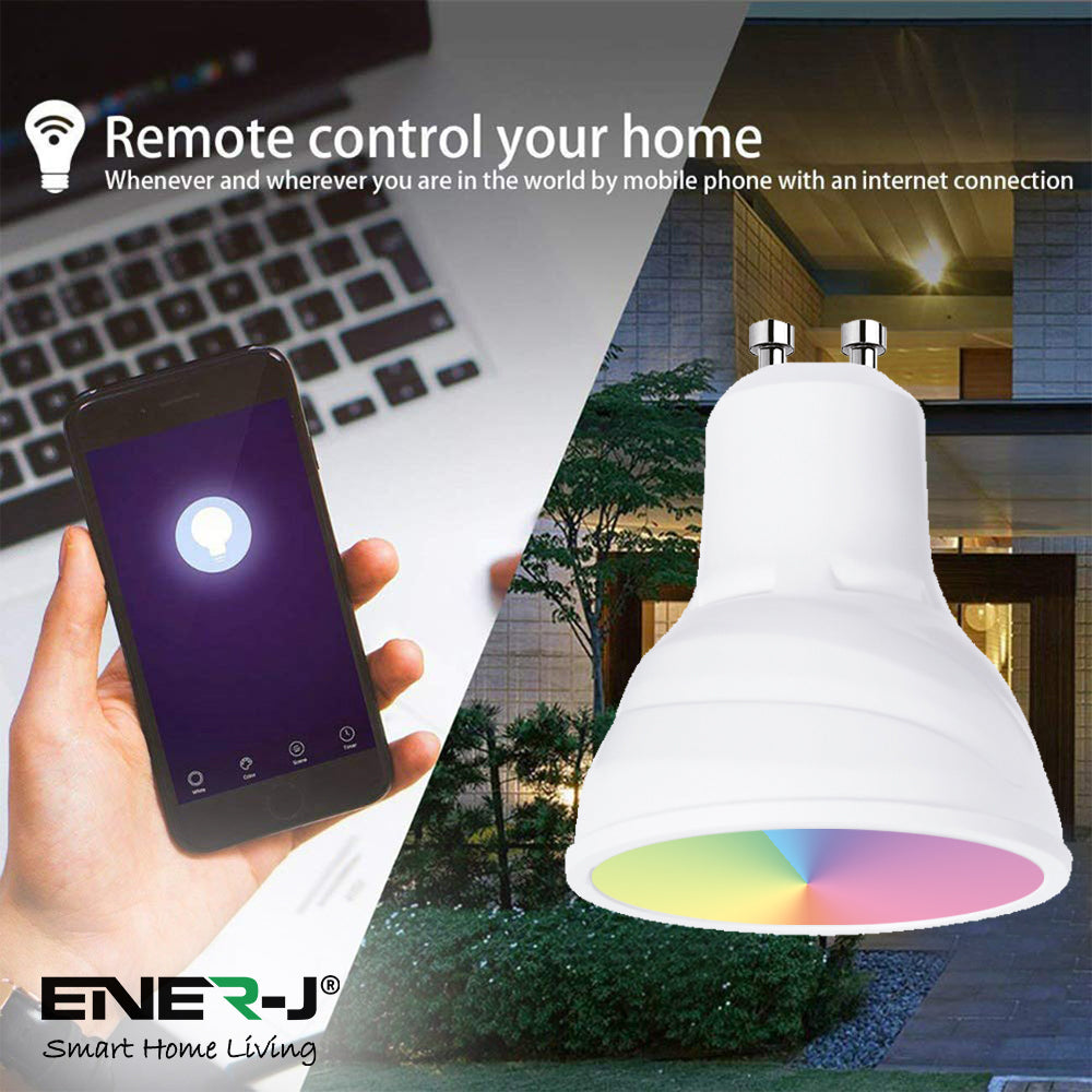 Ener-j SHA5286-3 Smart WiFi GU10 LED Lamp 5W, RGB+W+WW, Dimmable Pack of 3