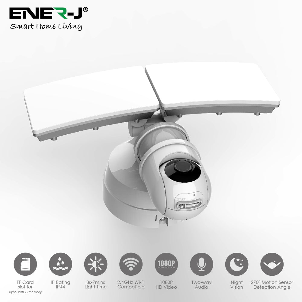 Ener-j SHA5293 Wifi Outdoor Security Kit with IP Camera and twin LED Floodlight, 2 way audio, White