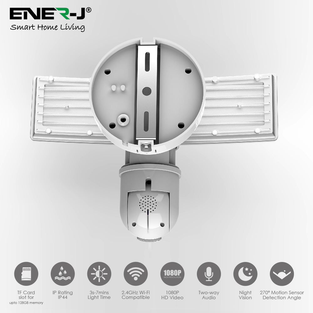 Ener-j SHA5293 Wifi Outdoor Security Kit with IP Camera and twin LED Floodlight, 2 way audio, White