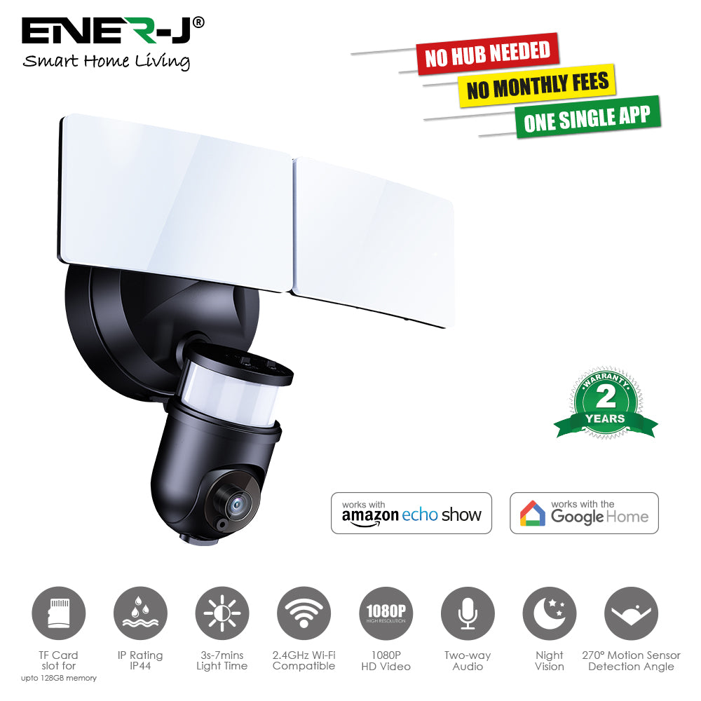 Ener-j SHA5294 Wifi Outdoor Security Kit with IP Camera and twin LED Floodlight, 2 way audio, Black
