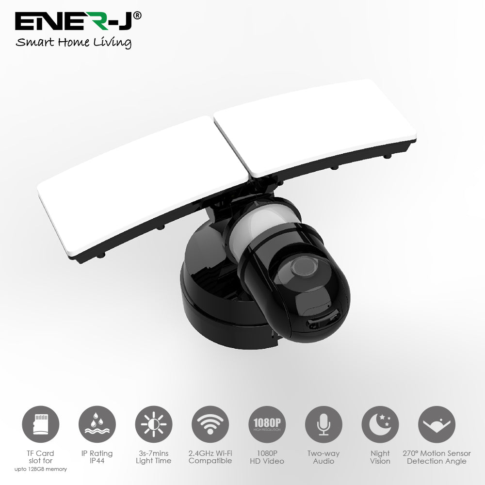 Ener-j SHA5294 Wifi Outdoor Security Kit with IP Camera and twin LED Floodlight, 2 way audio, Black