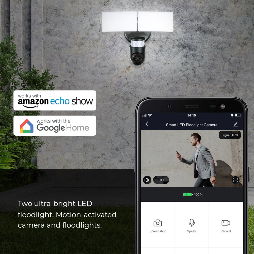 Ener-j SHA5294 Wifi Outdoor Security Kit with IP Camera and twin LED Floodlight, 2 way audio, Black