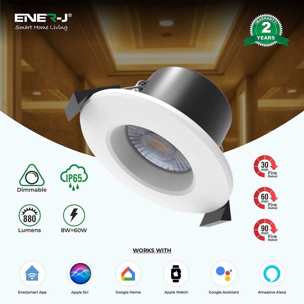 Ener-j SHA5296X Smart WiFi Fire Rated Downlight, 8W, CCT Changeable & Dimming