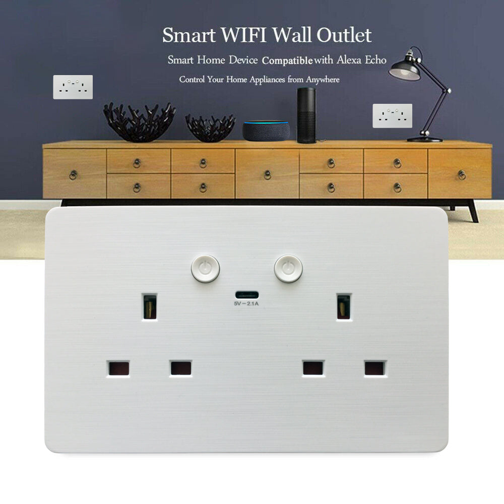 Ener-j SHA5302 Smart WiFi 13A WiFi Twin Wall Sockets with 1 Type-C (White)
