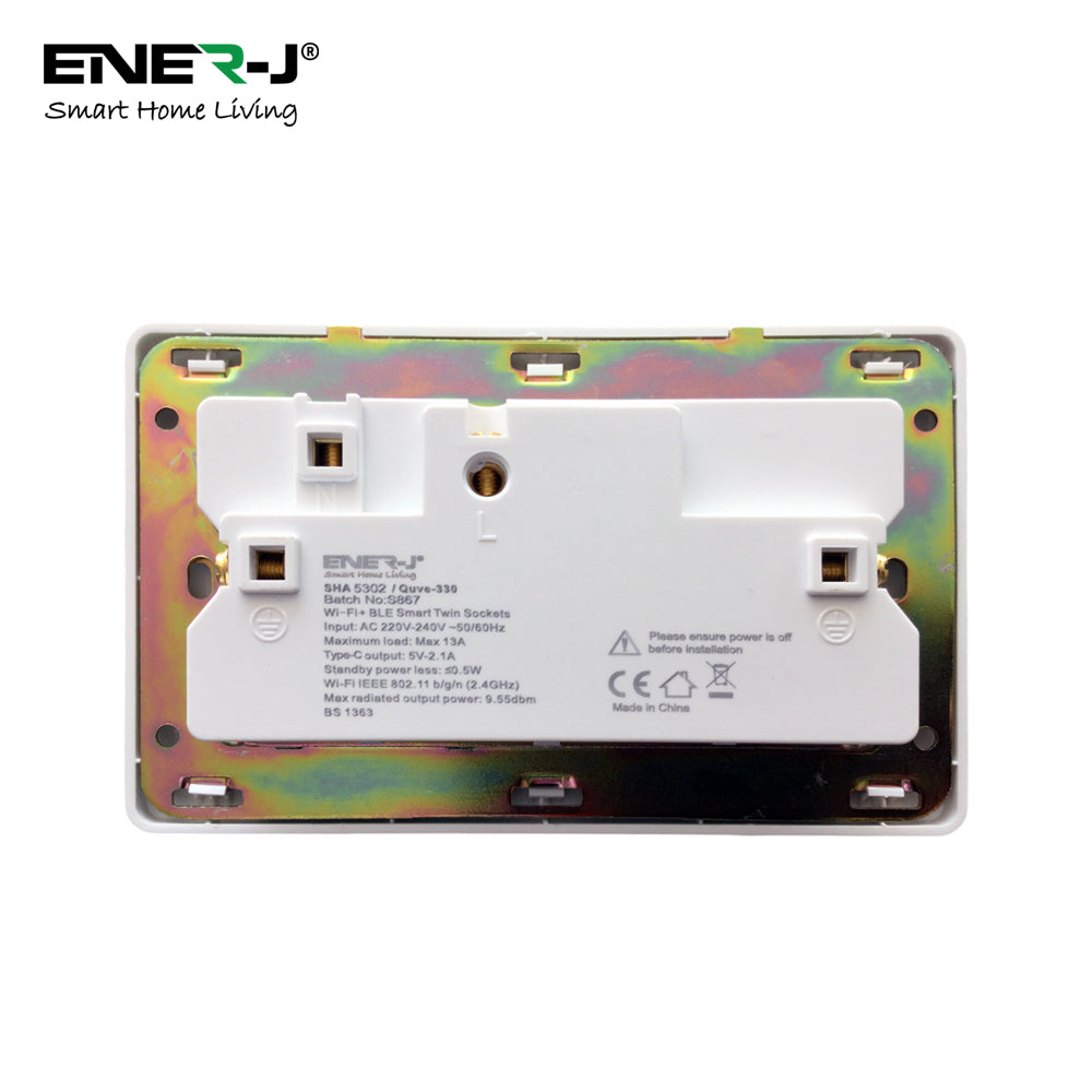Ener-j SHA5302 Smart WiFi 13A WiFi Twin Wall Sockets with 1 Type-C (White)