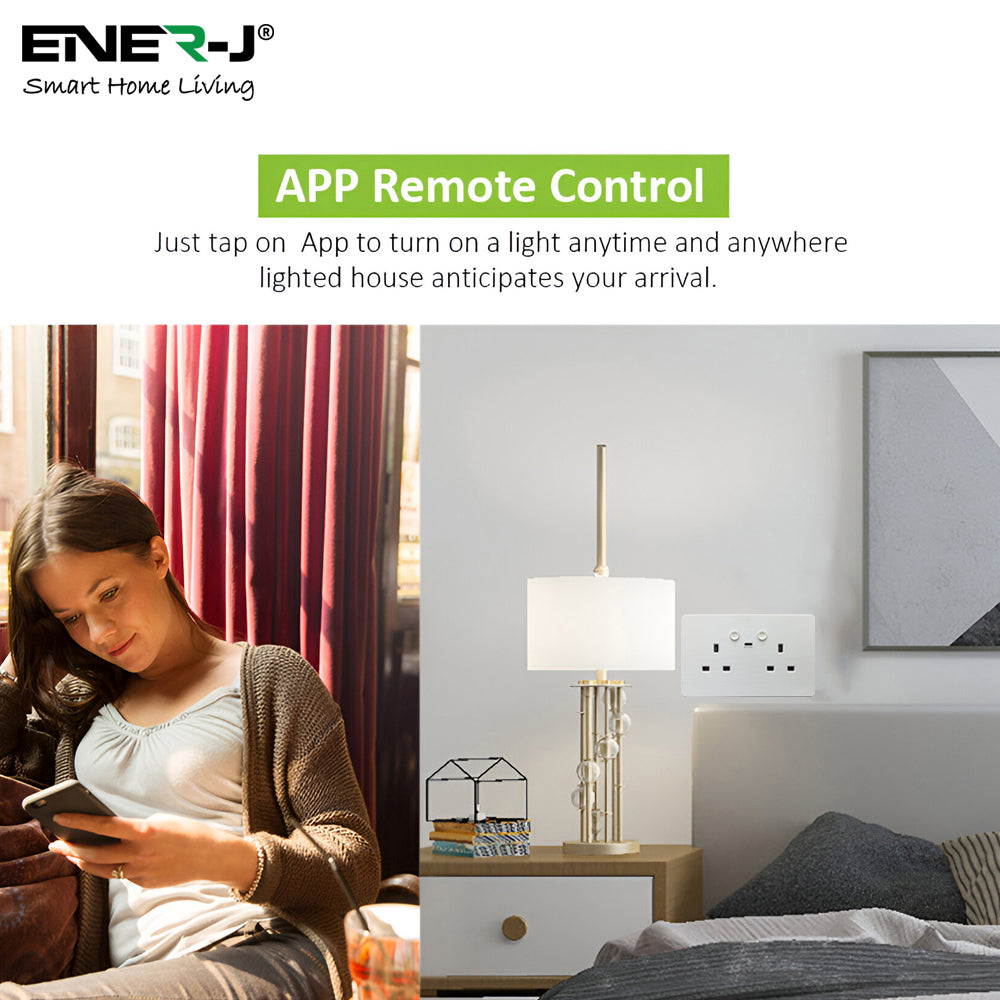 Ener-j SHA5302 Smart WiFi 13A WiFi Twin Wall Sockets with 1 Type-C (White)