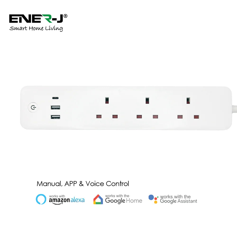 Ener-j SHA5318 13A SMART Wi-Fi Power Strips with 3 Sockets & 4 USB