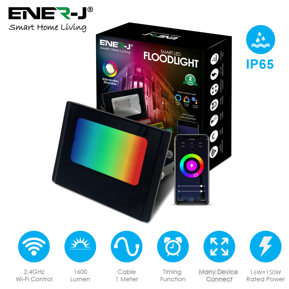 Ener-j SHA5321 WiFi Smart RGB+W+WW 16W LED Floodlight, IP65