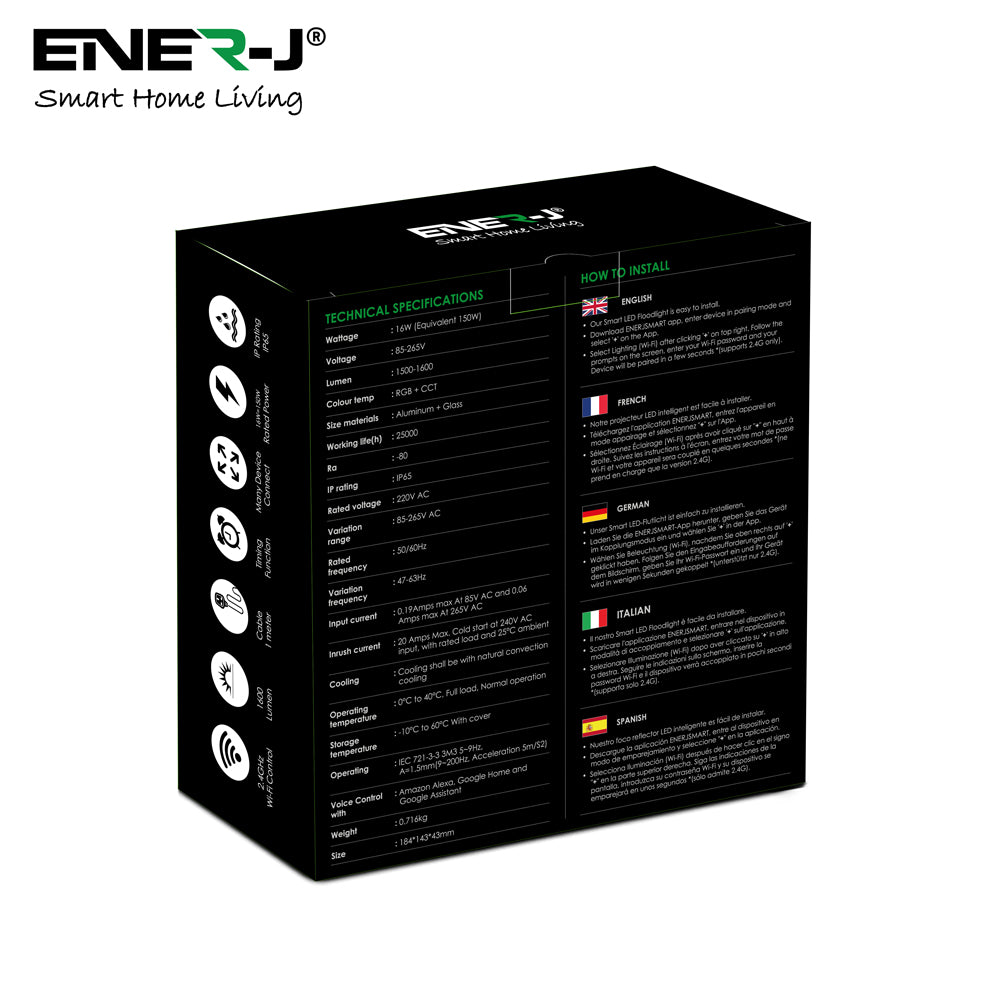 Ener-j SHA5321 WiFi Smart RGB+W+WW 16W LED Floodlight, IP65