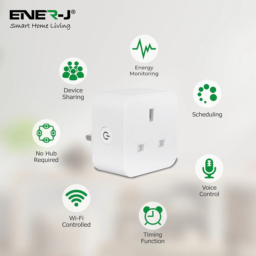 Ener-j SHA5325-3 WiFi Smart Mini plug square, UK BS Plug Pack of 3