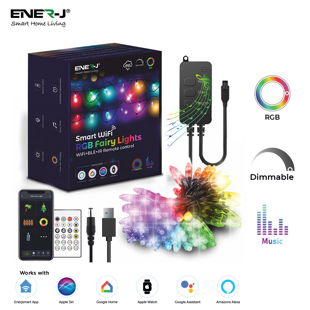 Ener-j SHA5326 Smart RGB Fairy Lights with 5 Meters length, 50 LEDs, WiFi+BLE+IR Remote control