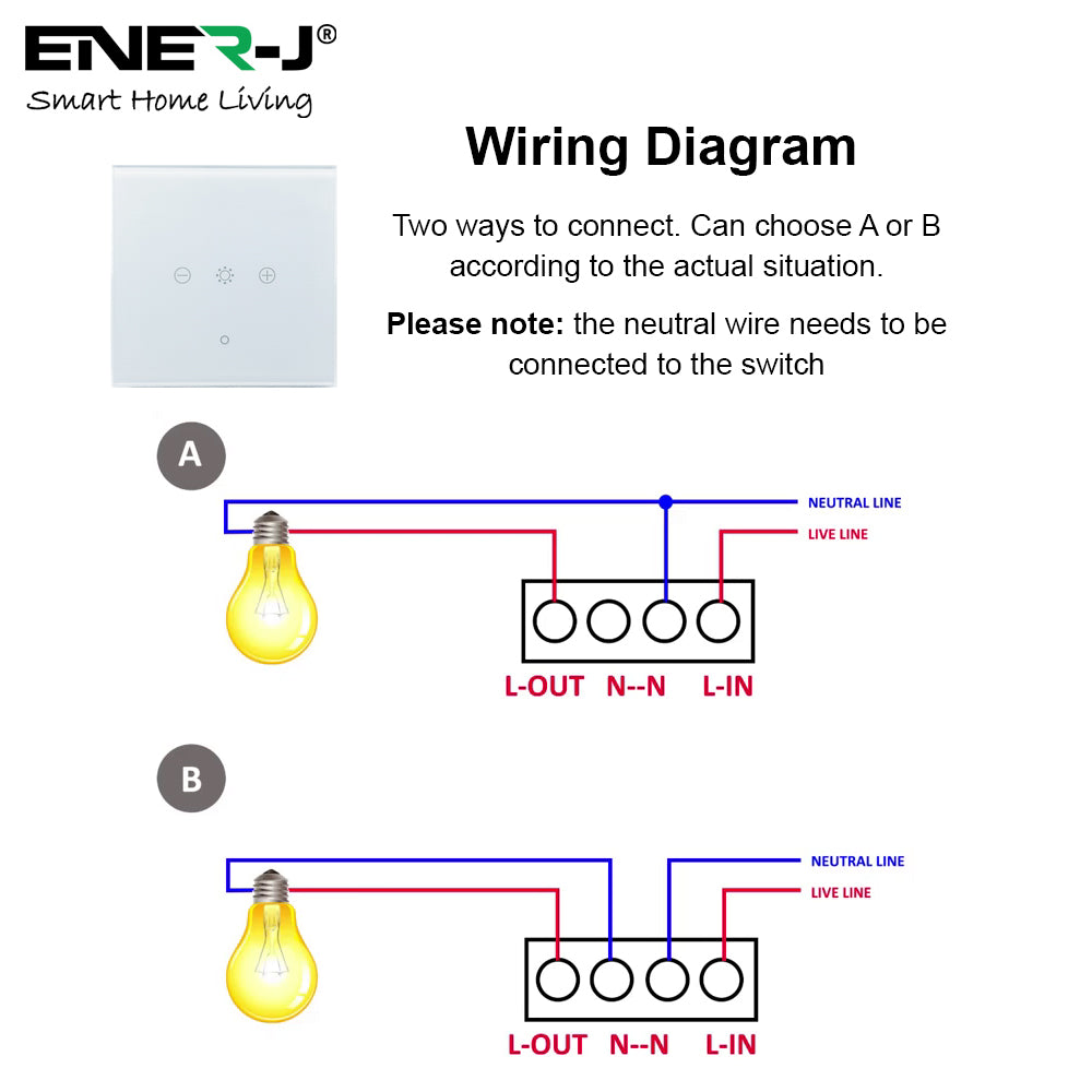 Ener-j SHA5339 Smart Touch Switch 1 Gang, Dimmable