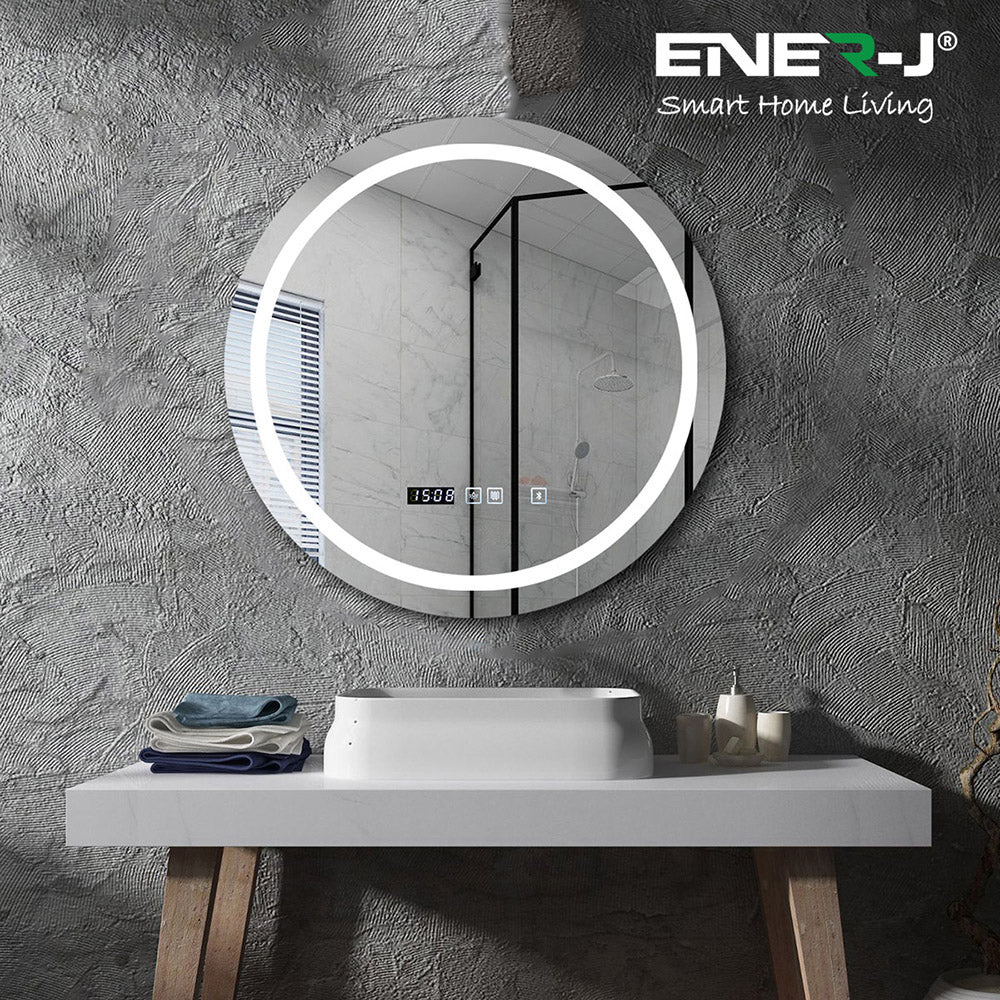Ener-j SHA5342 LED Mirror with Bluetooth Speaker, Round, CCT Changing & Touch Sensor Size: 70cms