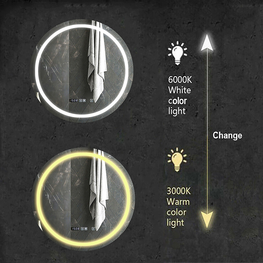 Ener-j SHA5342 LED Mirror with Bluetooth Speaker, Round, CCT Changing & Touch Sensor Size: 70cms