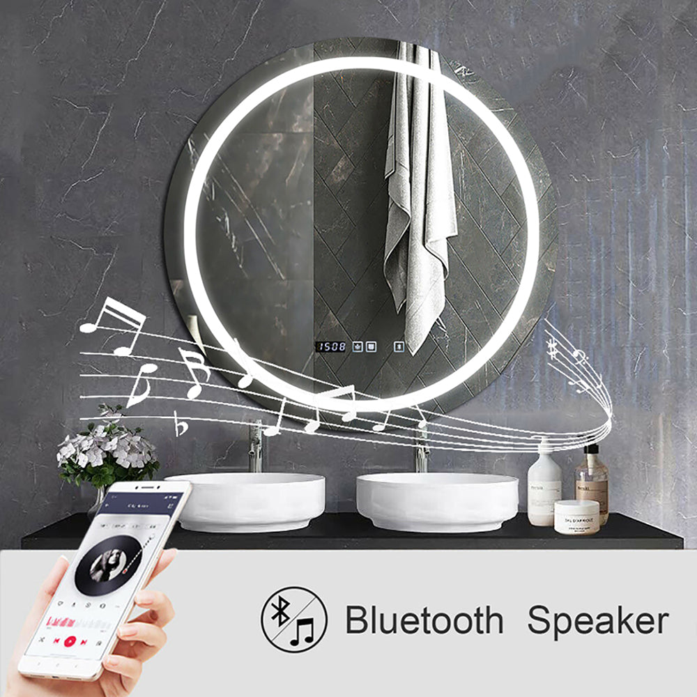 Ener-j SHA5342 LED Mirror with Bluetooth Speaker, Round, CCT Changing & Touch Sensor Size: 70cms