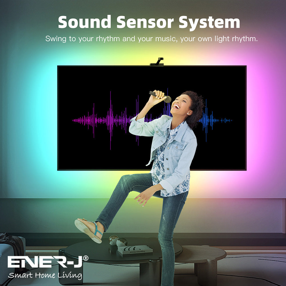 Ener-j SHA5343 Smart Gaming PC/TV RGBIC Strip Kit with 3.8M RGBIC LED Strips, Camera, Controller & UK Adapter