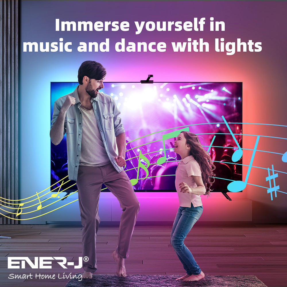 Ener-j SHA5343 Smart Gaming PC/TV RGBIC Strip Kit with 3.8M RGBIC LED Strips, Camera, Controller & UK Adapter