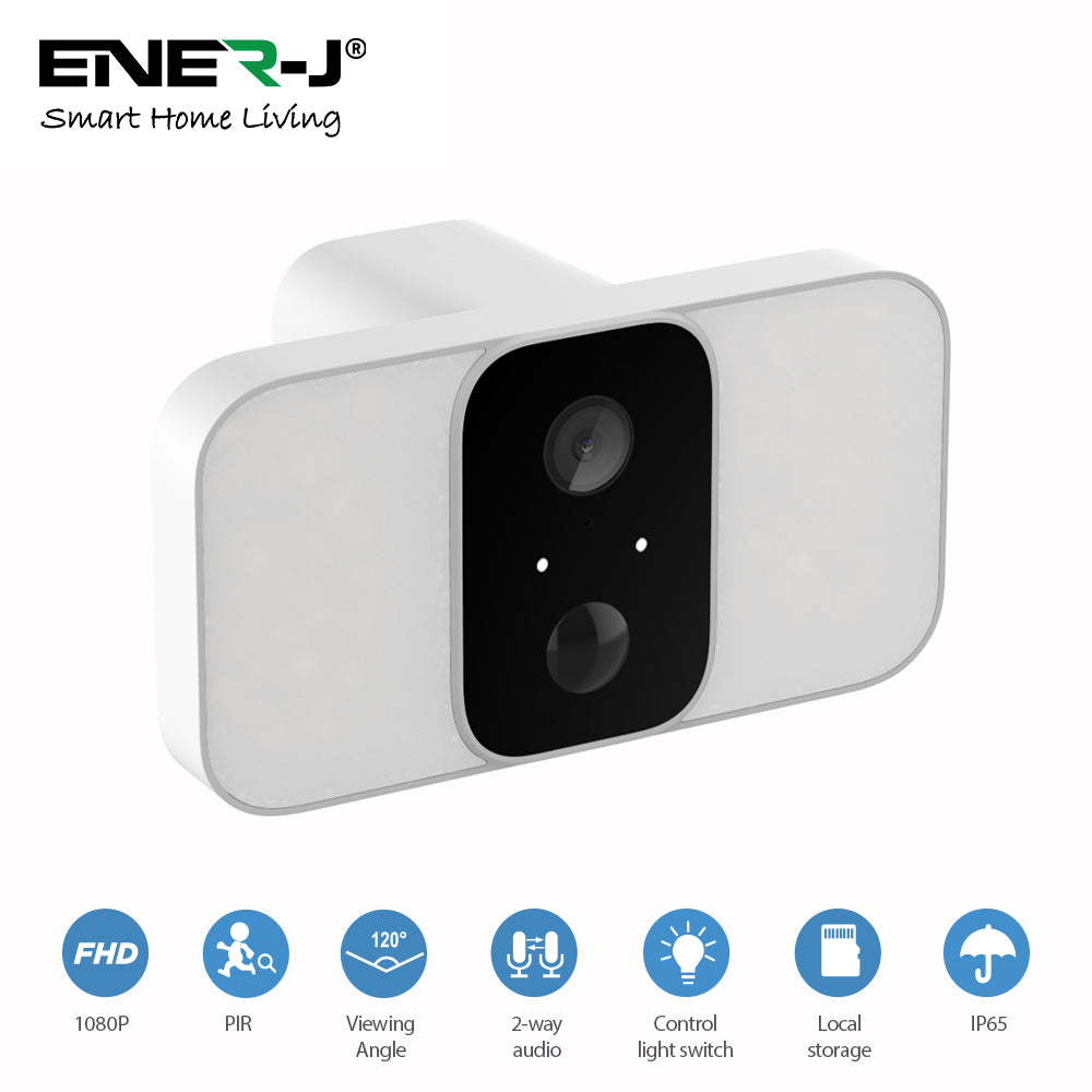 Ener-j SHA5344 Smart Wireless 1080P Battery Camera with Twin Floodlights, 10400mAh Batteries