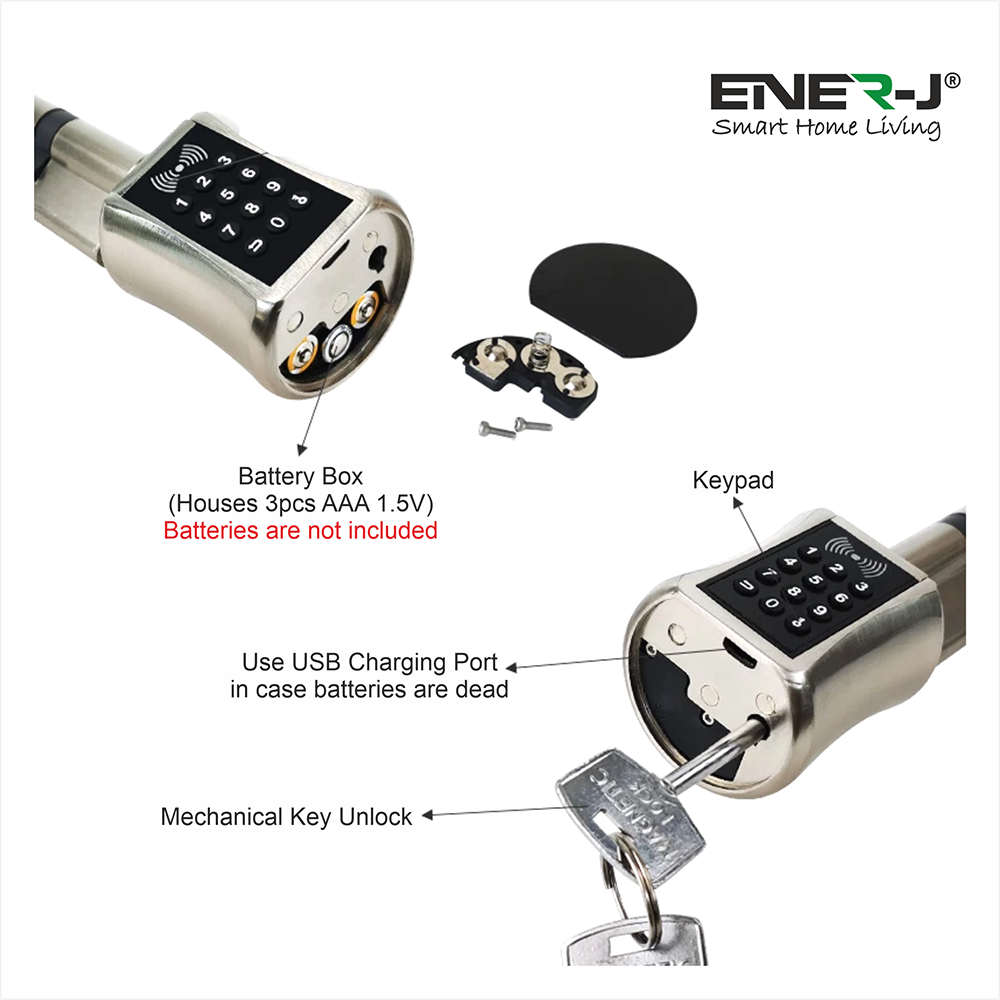 Ener-j SHA5349 Smart Adjustable Cylinder Bluetooth Doorlock with fingerprint and digital keypad unlocking