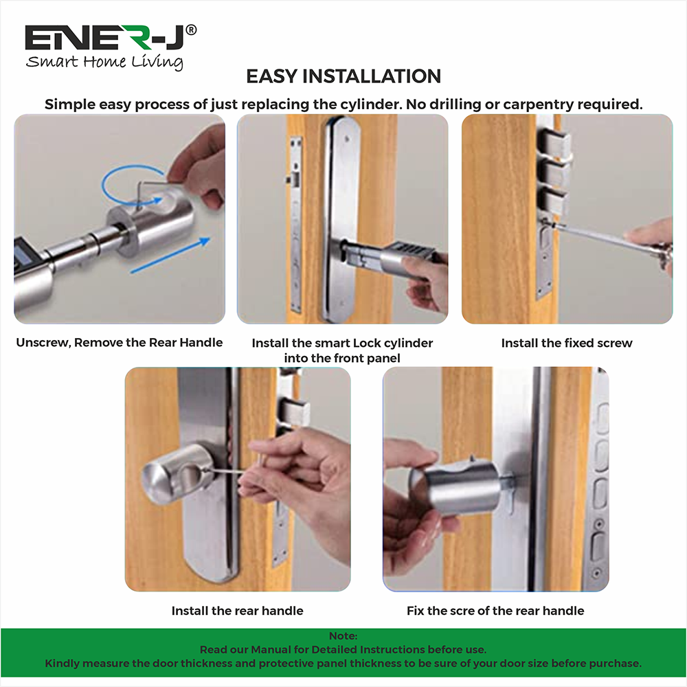 Ener-j SHA5349 Smart Adjustable Cylinder Bluetooth Doorlock with fingerprint and digital keypad unlocking