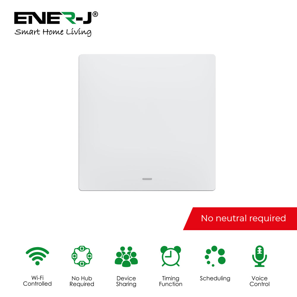 Ener-j SHA5351 1 Gang Smart Push Button Mechanical Light Switch, No Neutral Needed, APP & Voice Control
