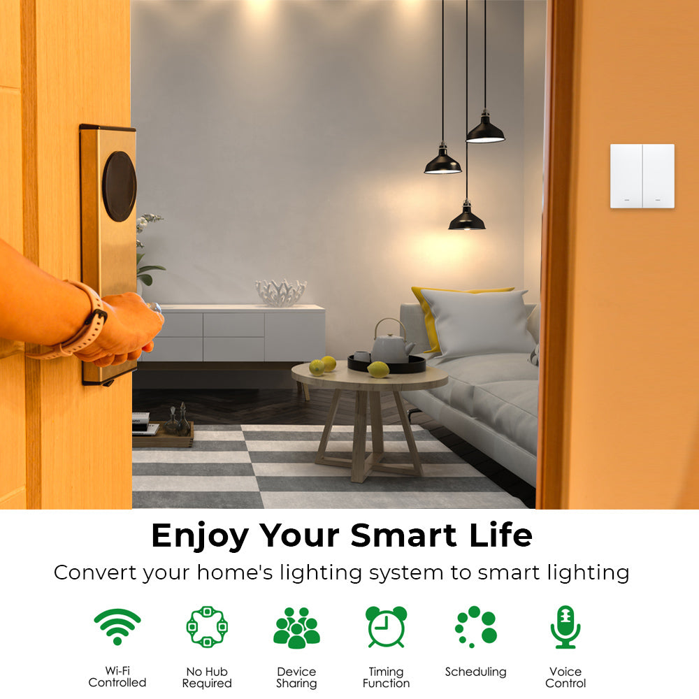 Ener-j SHA5352 2 Gang Smart Push Button Mechanical Light Switch, No Neutral Needed, APP & Voice Control