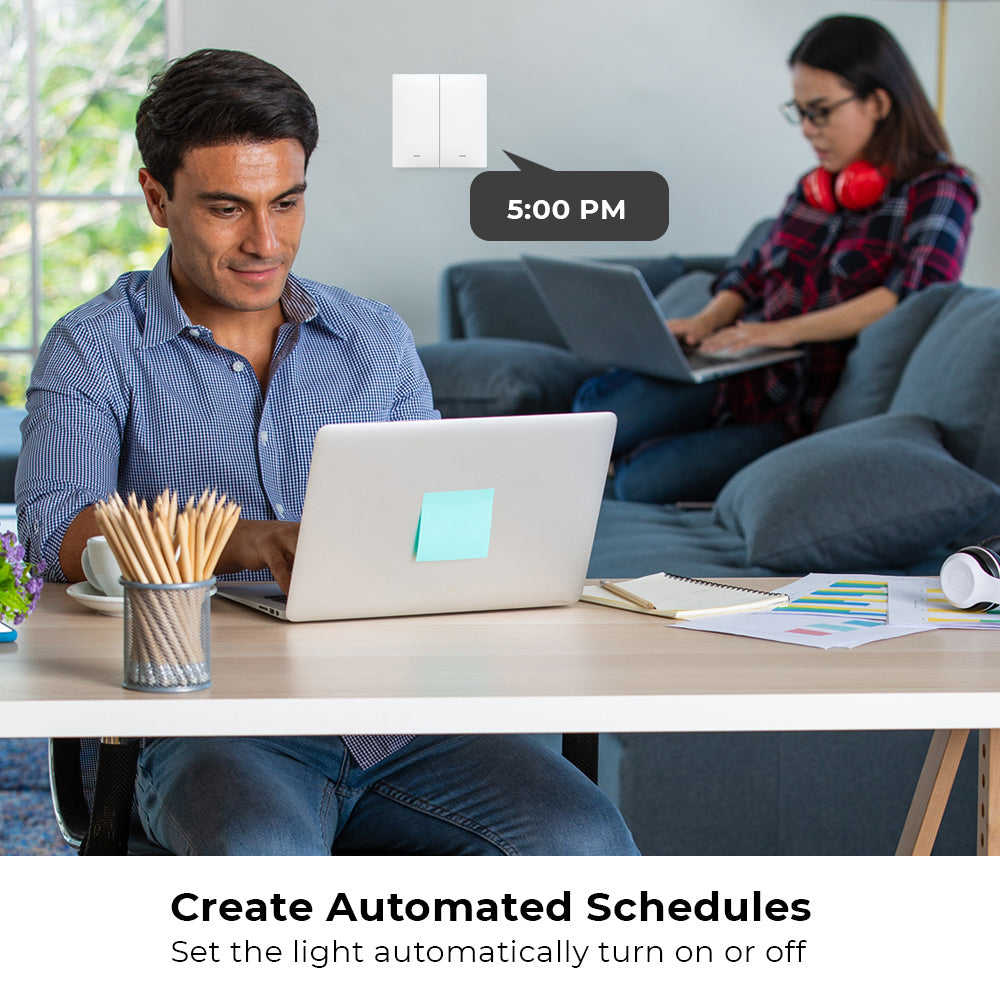 Ener-j SHA5352 2 Gang Smart Push Button Mechanical Light Switch, No Neutral Needed, APP & Voice Control