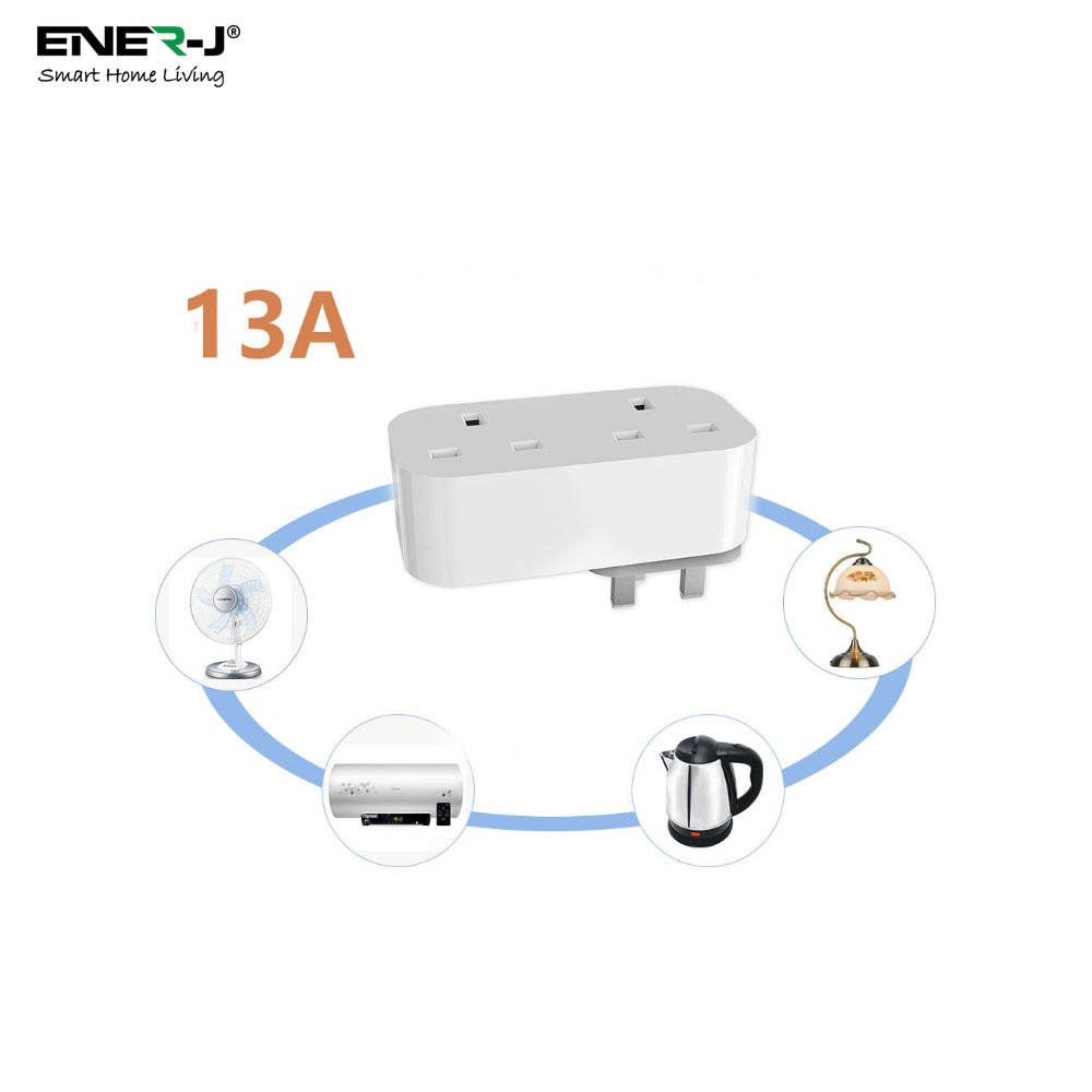 Ener-j SHA5354 13A WiFi Dual Smart Plug, UK BS Plug, With Energy Monitor