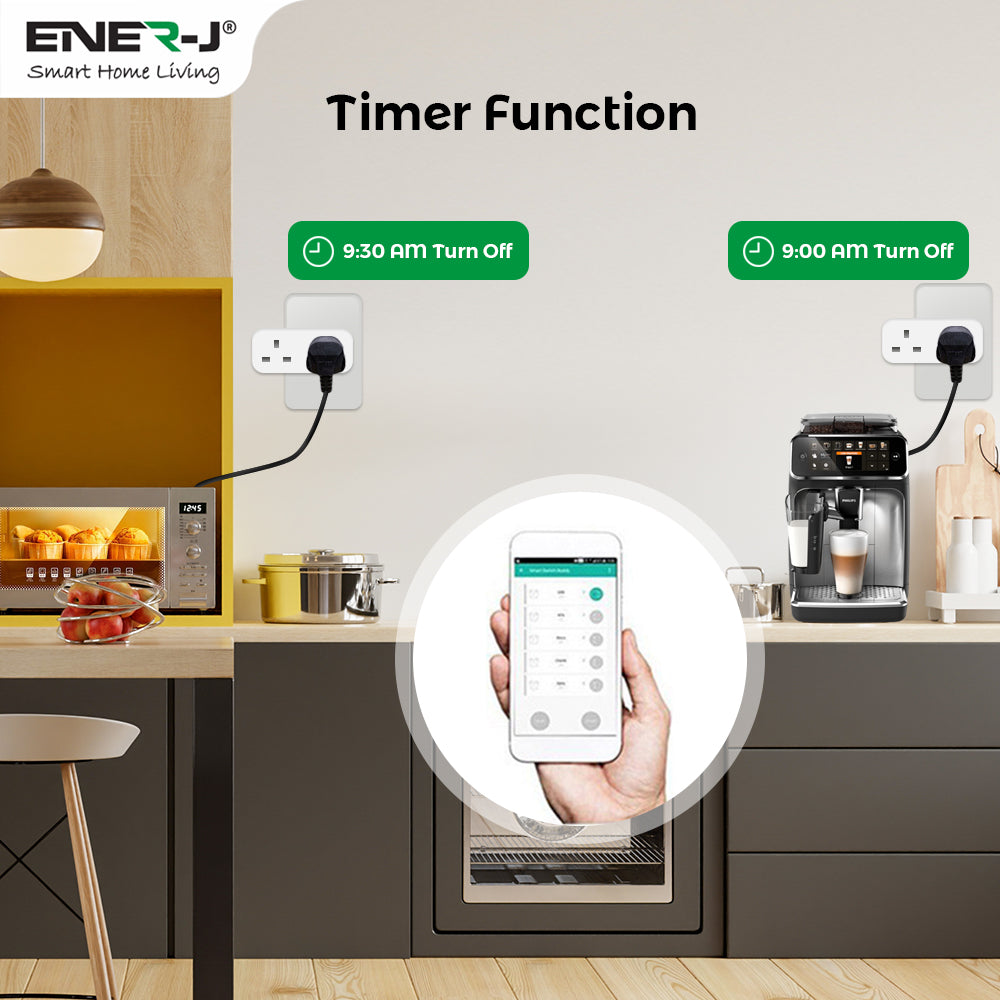 Ener-j SHA5354 13A WiFi Dual Smart Plug, UK BS Plug, With Energy Monitor
