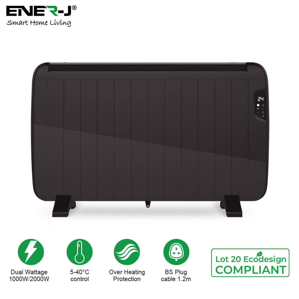 Ener-j SHA5355B Smart WiFi Radiator Heater 2000W, Black Body (1000x585x55mm)