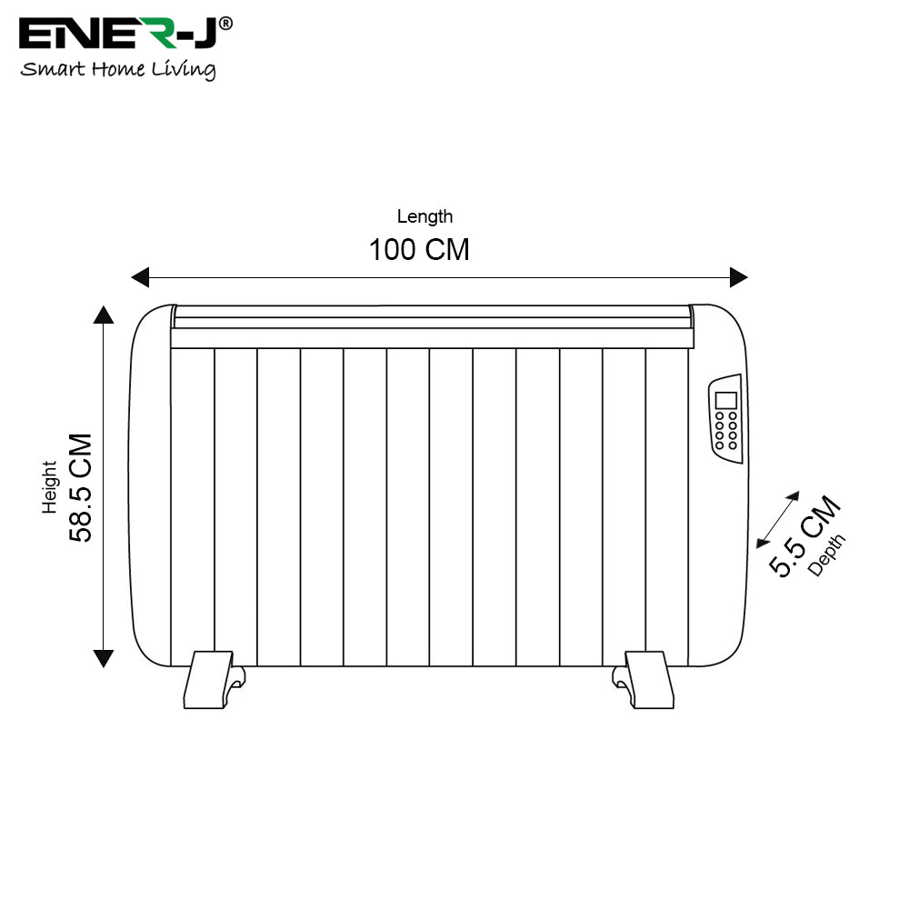 Ener-j SHA5355B Smart WiFi Radiator Heater 2000W, Black Body (1000x585x55mm)