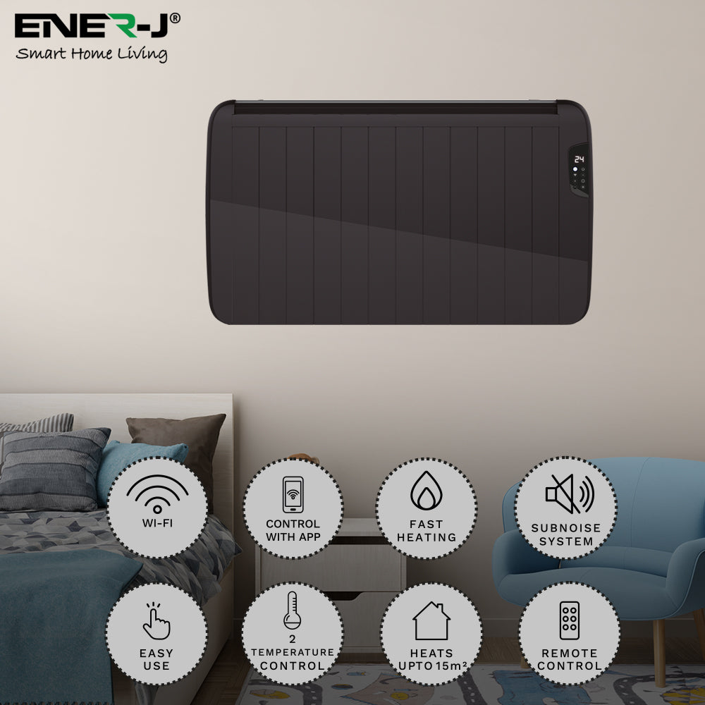 Ener-j SHA5355B Smart WiFi Radiator Heater 2000W, Black Body (1000x585x55mm)