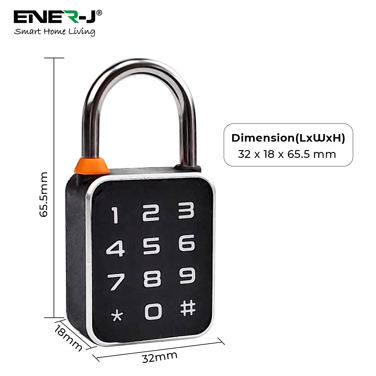 Ener-j SHA5362 Smart Padlock, Works with fingerprint, Passcodes, APP control (Bluetooth), IP65