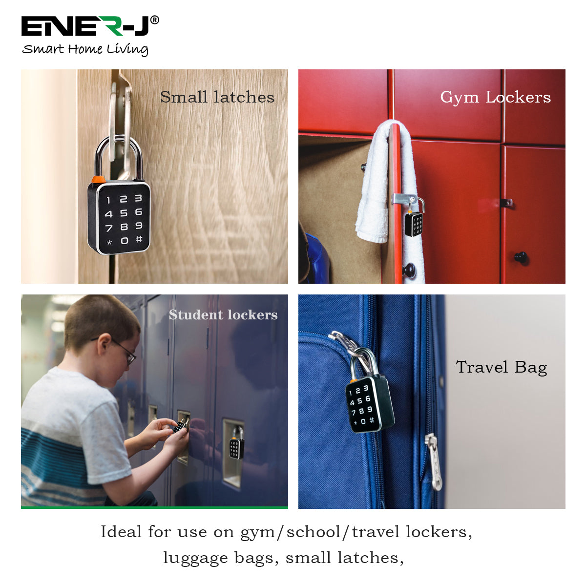 Ener-j SHA5362 Smart Padlock, Works with fingerprint, Passcodes, APP control (Bluetooth), IP65