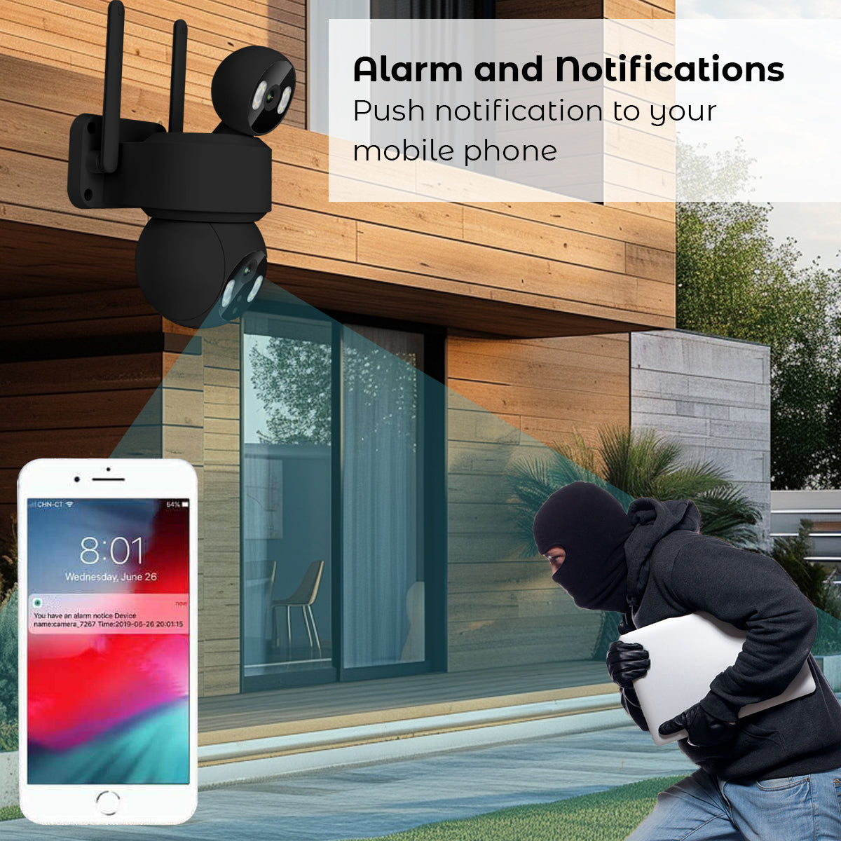 Ener-j SHA5364 Smart Wi-Fi Dual Lens Outdoor Dome IP Camera Black Housing, IP65