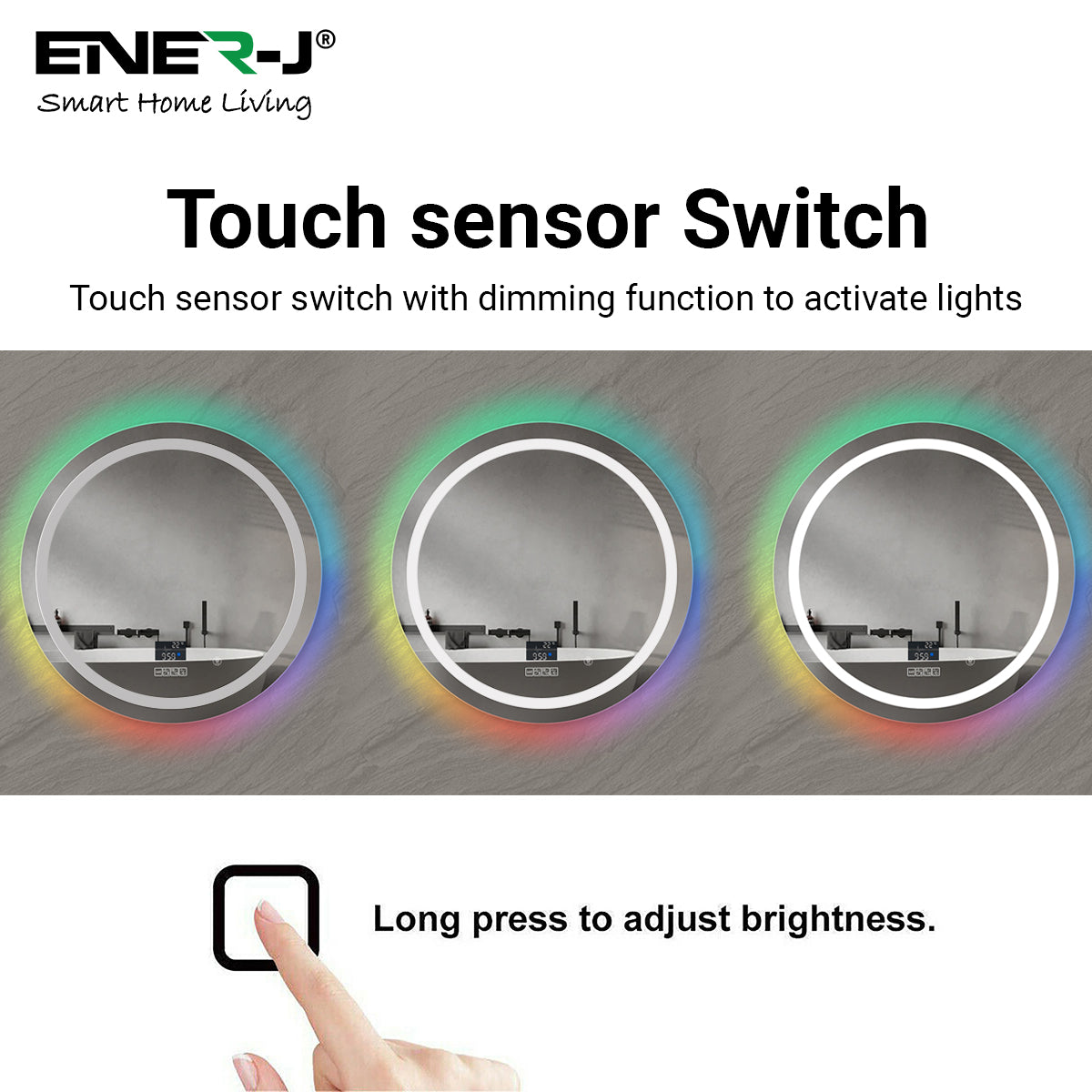 Ener-j SHA5366 LED Mirror CCT & Dimming in front & RGB in borders with Bluetooth Speaker, Round shape