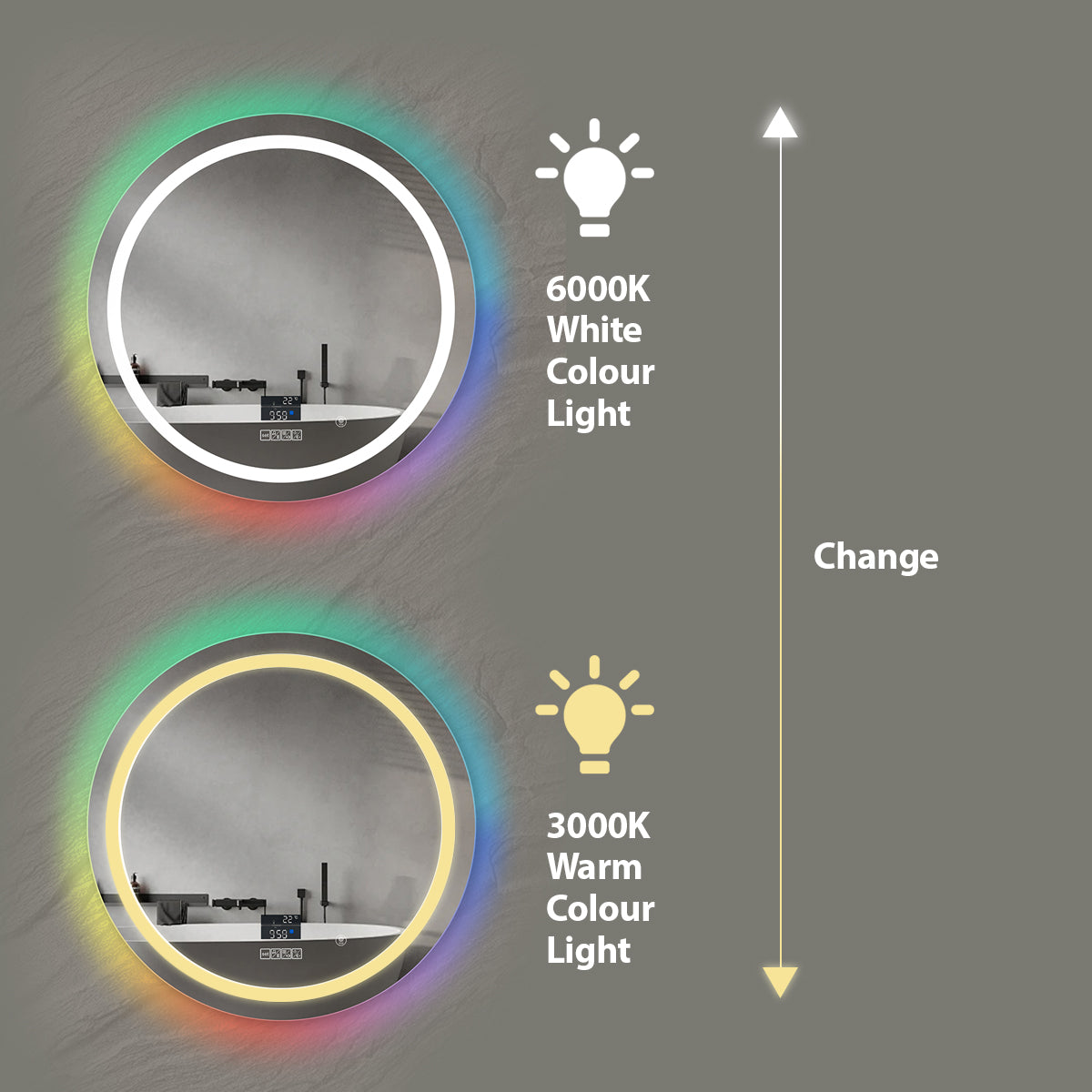 Ener-j SHA5366 LED Mirror CCT & Dimming in front & RGB in borders with Bluetooth Speaker, Round shape