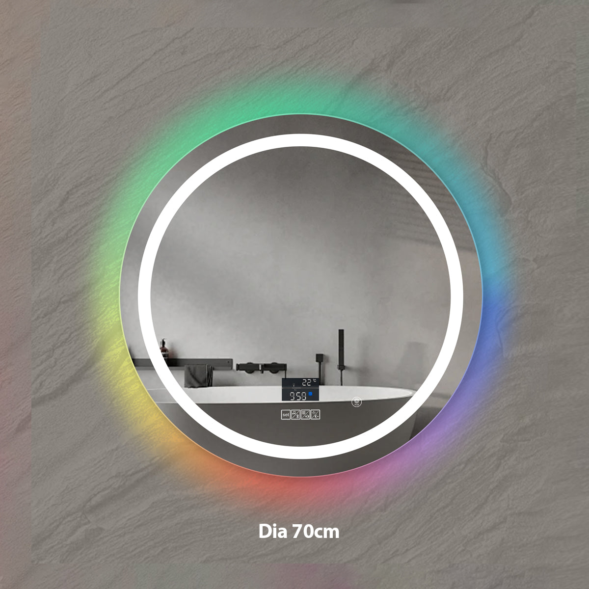 Ener-j SHA5366 LED Mirror CCT & Dimming in front & RGB in borders with Bluetooth Speaker, Round shape