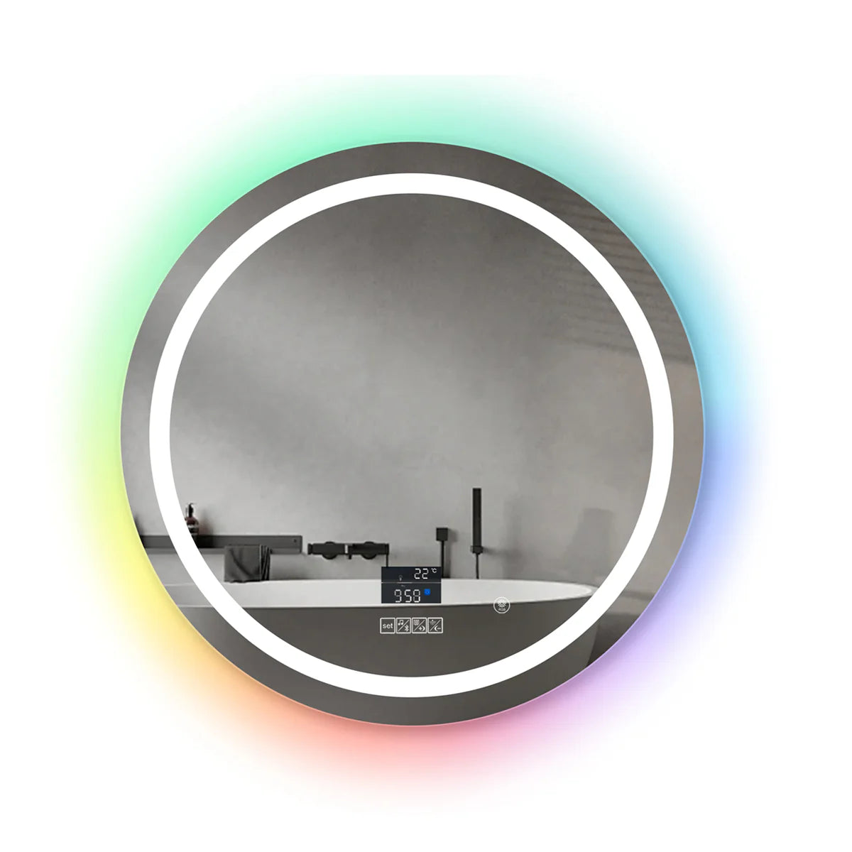 Ener-j SHA5366 LED Mirror CCT & Dimming in front & RGB in borders with Bluetooth Speaker, Round shape