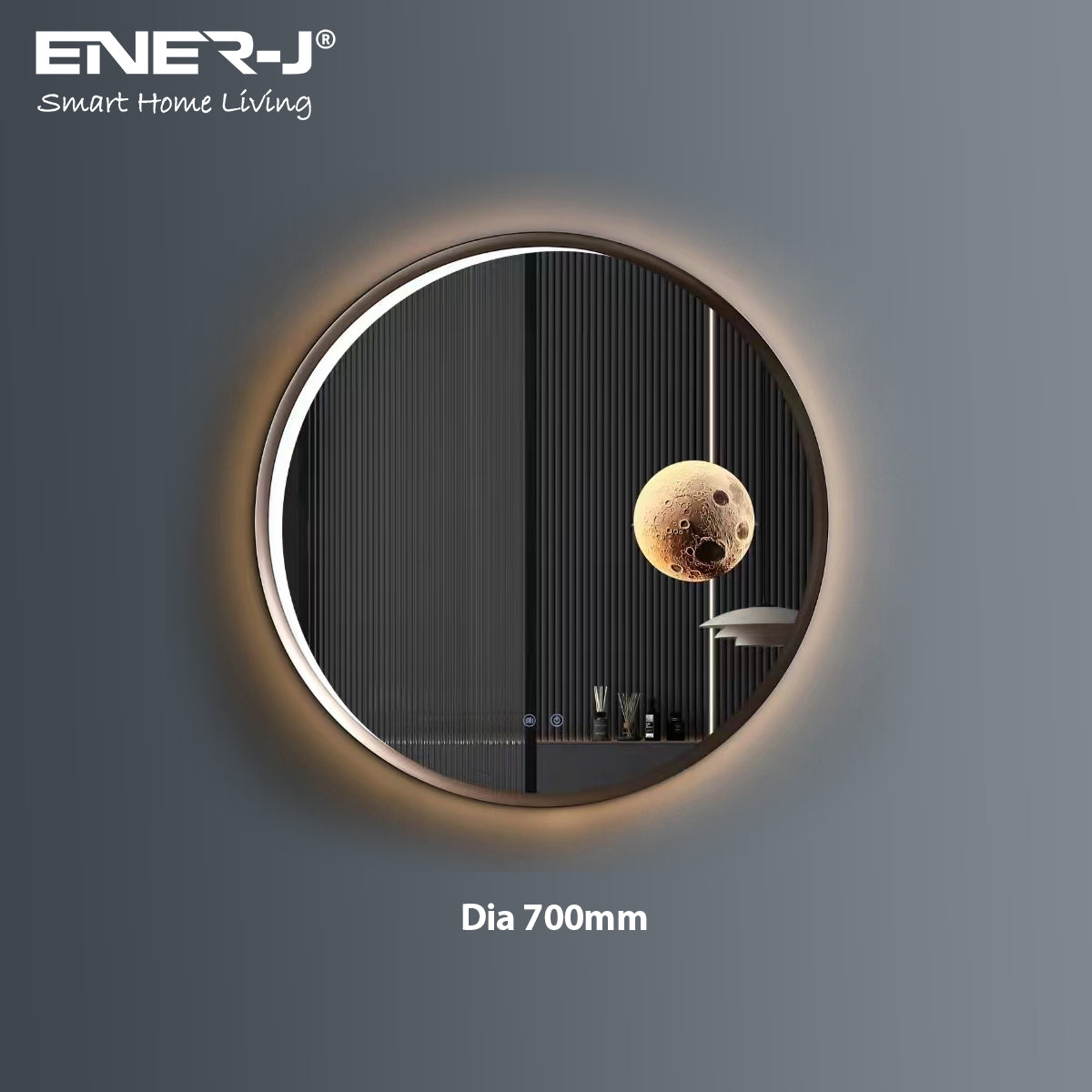 Ener-j SHA5401 Round LED Mirror with CCT, Moon Design