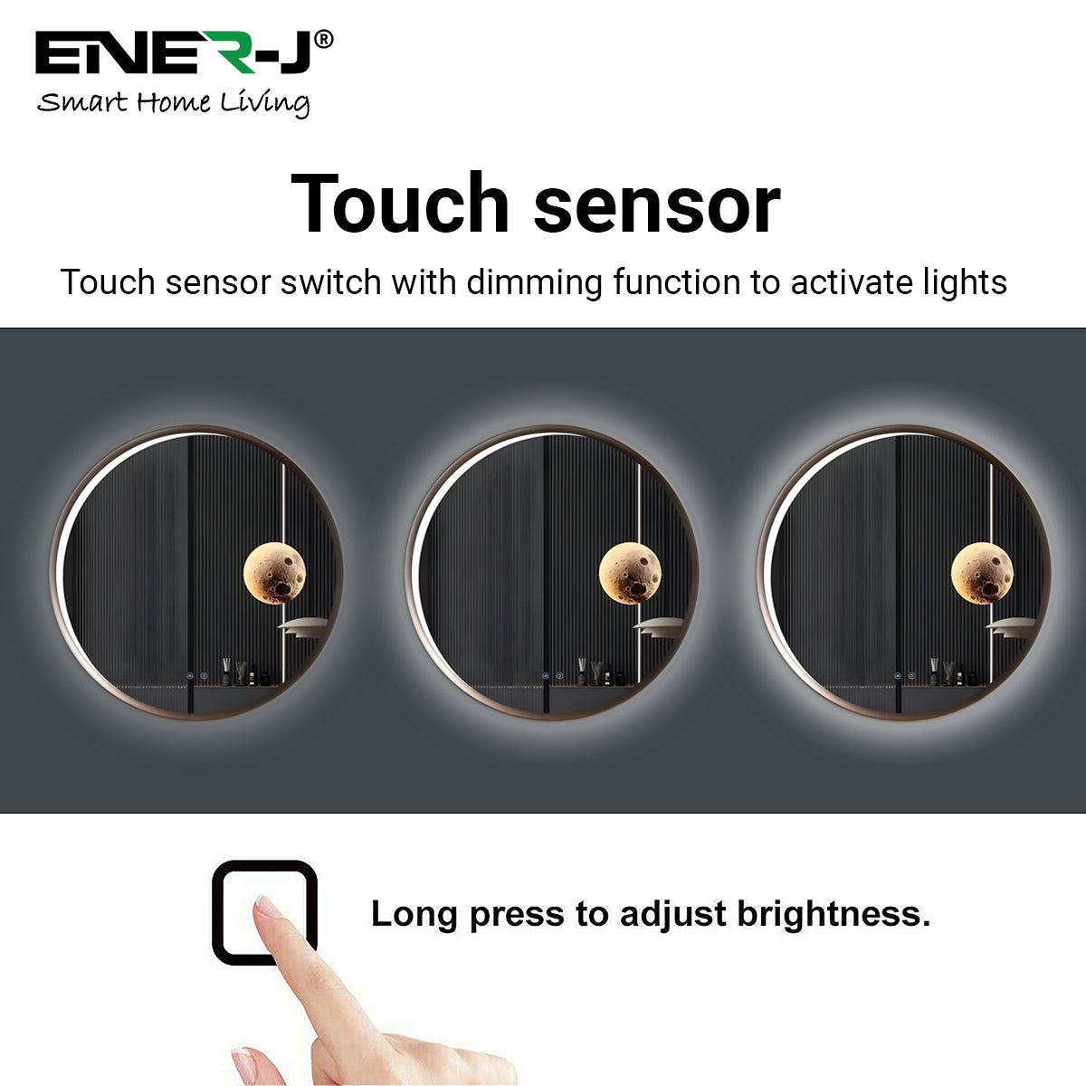 Ener-j SHA5401 Round LED Mirror with CCT, Moon Design