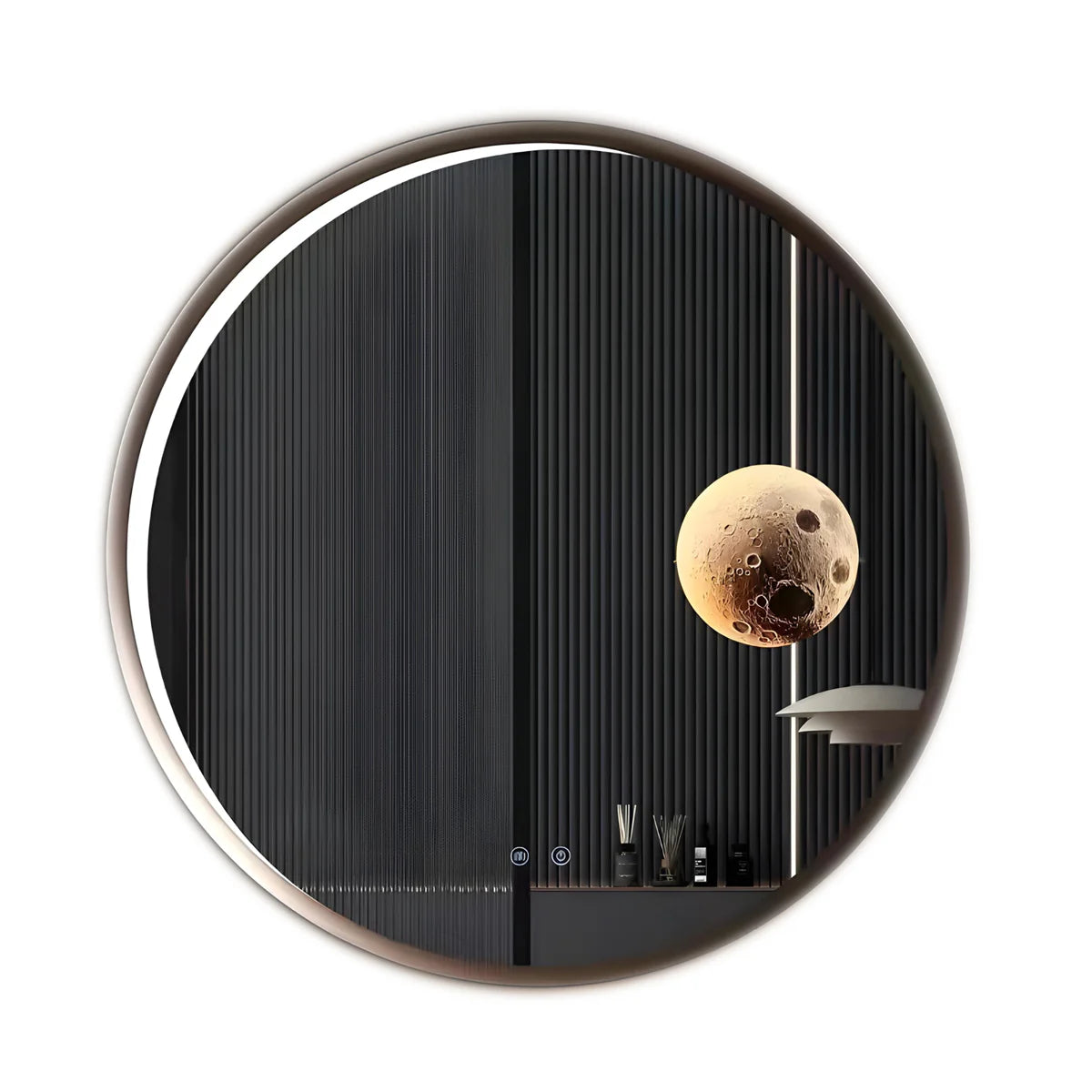 Ener-j SHA5401 Round LED Mirror with CCT, Moon Design