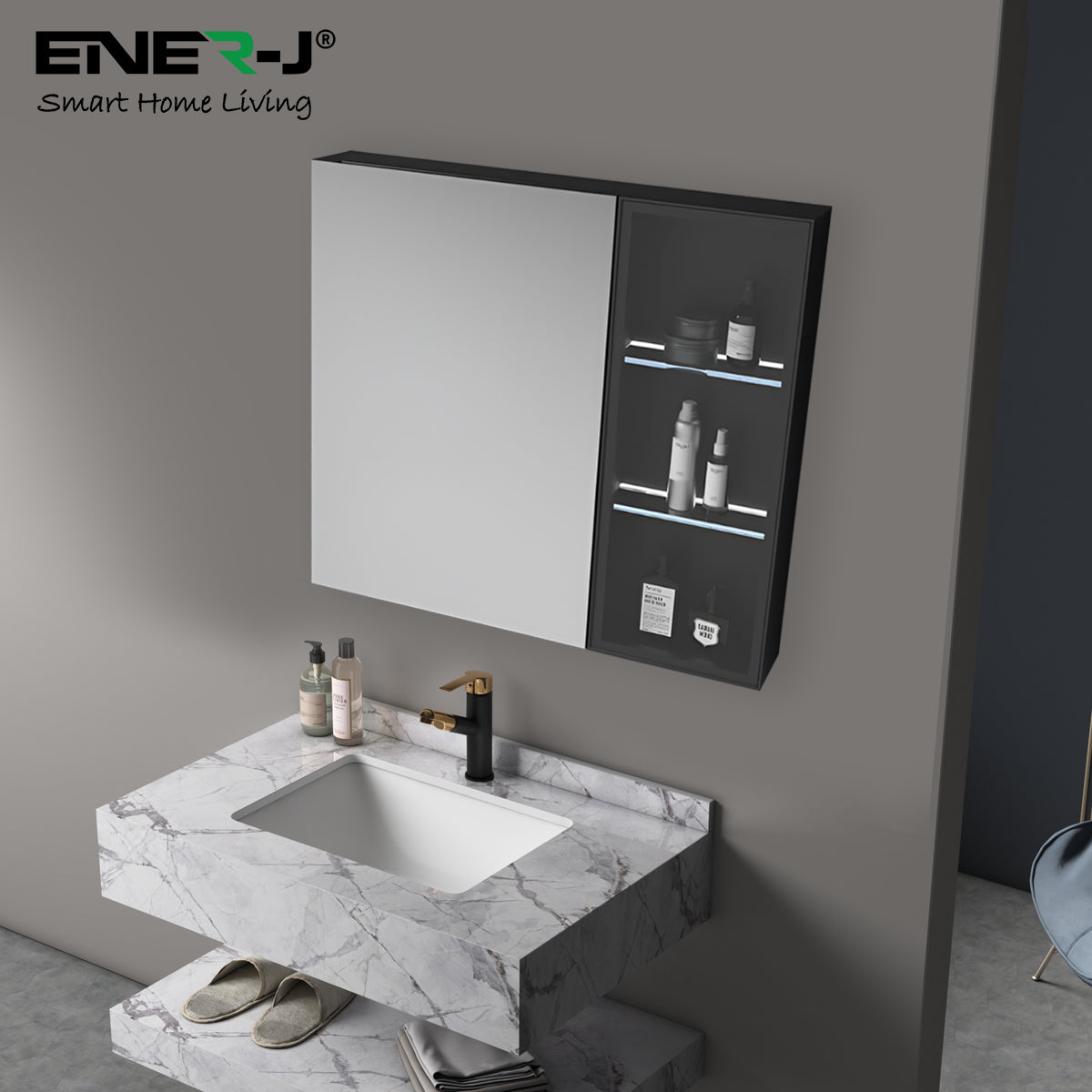 Ener-j SHA5402 Rectangular LED Mirror Cabinet, 750x680mm